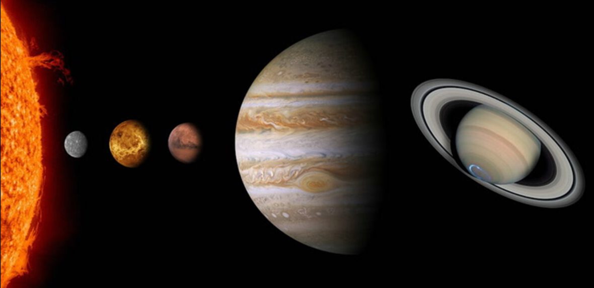 ماه و پنج سیاره منظومه شمسی در یک امتداد