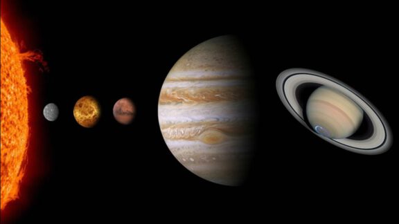 ماه و پنج سیاره منظومه شمسی در یک امتداد