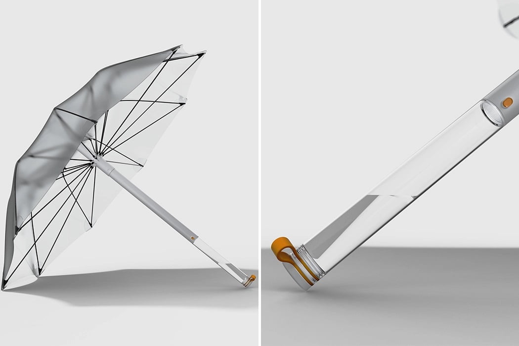 طراحی چتر مینیمالیستی دارای سیستم تصفیه و ذخیره آب باران در دسته خود