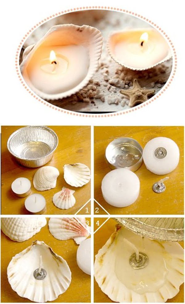 15 ایده ساخت و تزیین شمع در خانه - 8. شمع صدفی