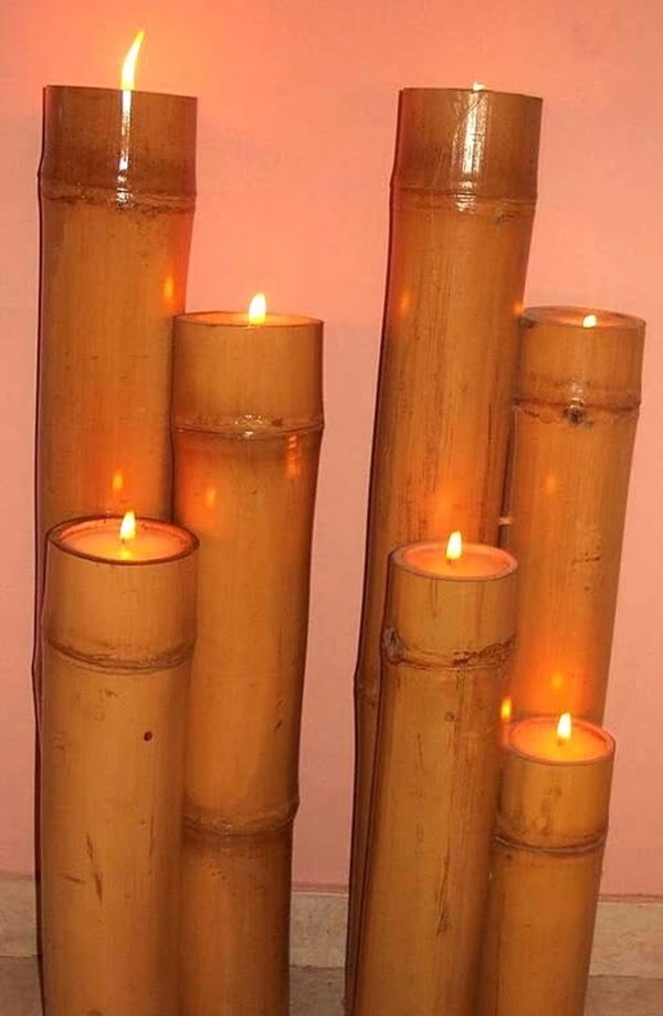 15 ایده ساخت و تزیین شمع در خانه - 11. شمع گیاه بامبو